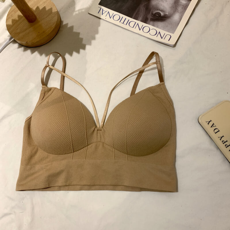 sexy v-neck camisole, push-up bandeau top, summer innerwear outerwear, slim fit camisole, black white khaki cami, OOTDAY cami top