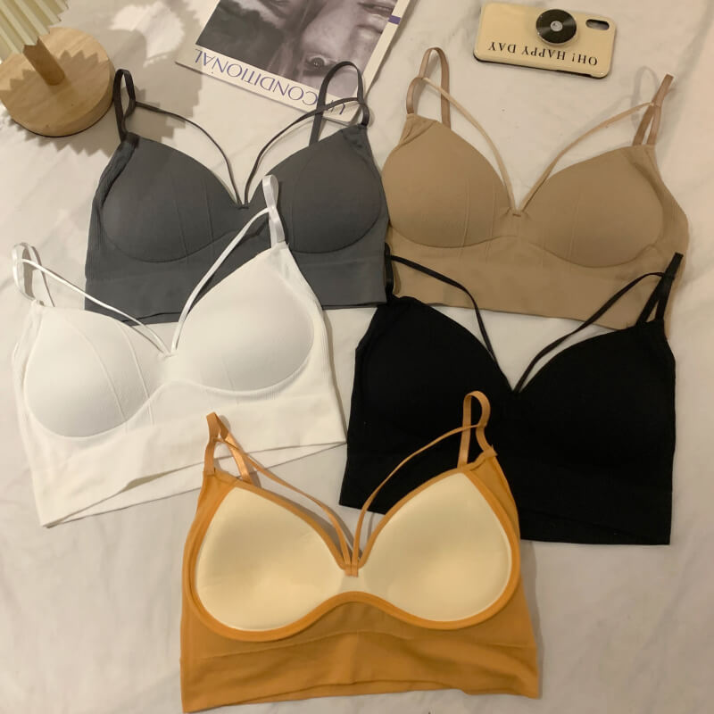 sexy v-neck camisole, push-up bandeau top, summer innerwear outerwear, slim fit camisole, black white khaki cami, OOTDAY cami top