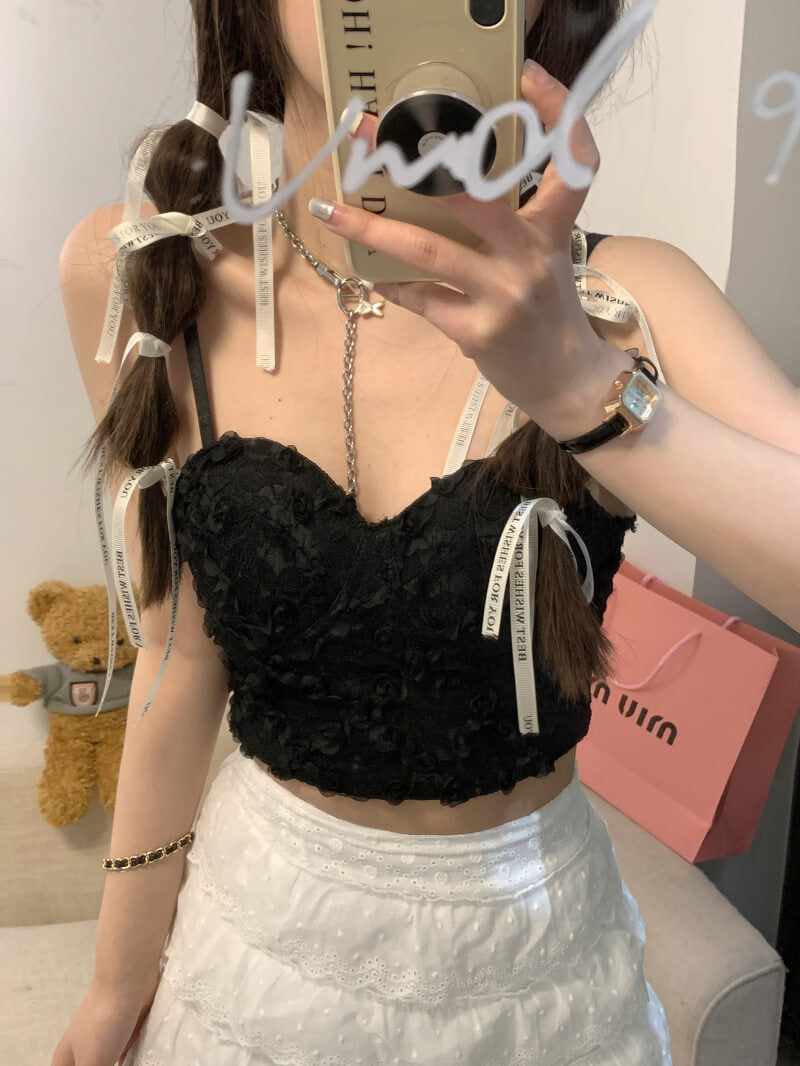 lace camisole with bra, slim fit tank top, pure aesthetic top, white and black lace camisole, OOTDAY camisole