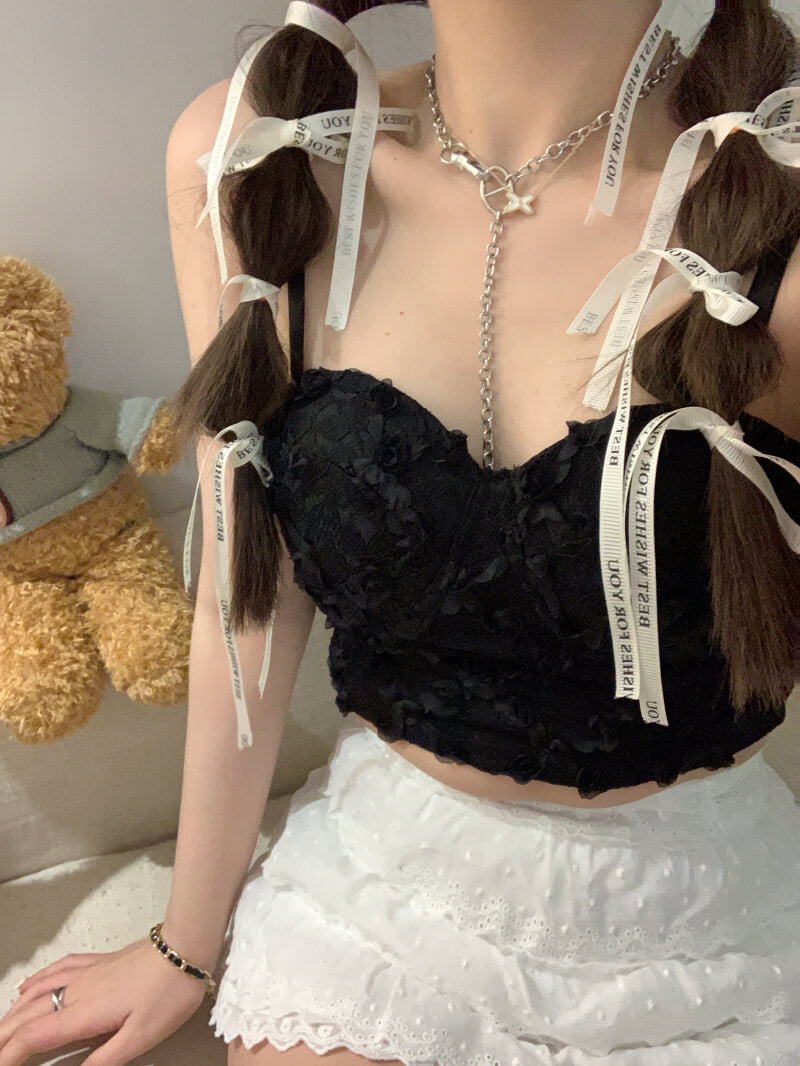 lace camisole with bra, slim fit tank top, pure aesthetic top, white and black lace camisole, OOTDAY camisole