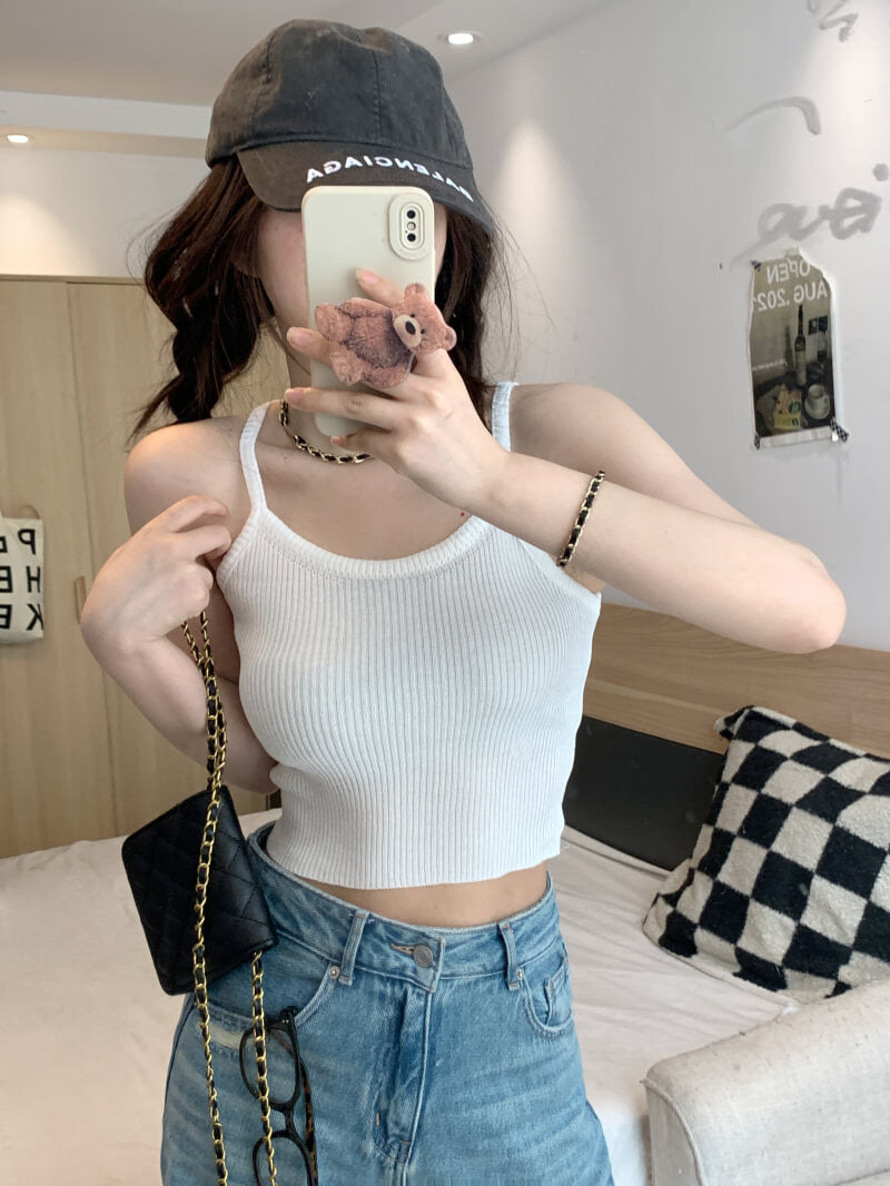 slim knit camisole, summer tank top for women, trendy cropped knit top, OOTDAY camisole 2025