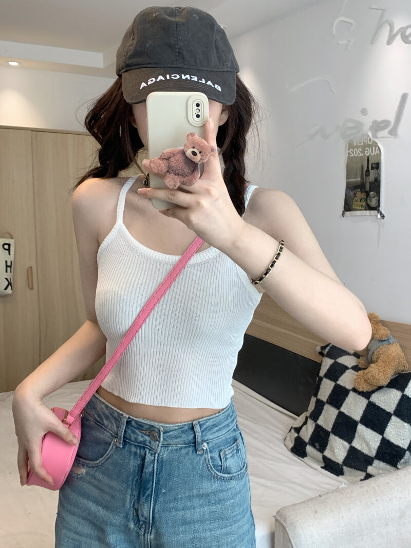 slim knit camisole, summer tank top for women, trendy cropped knit top, OOTDAY camisole 2025