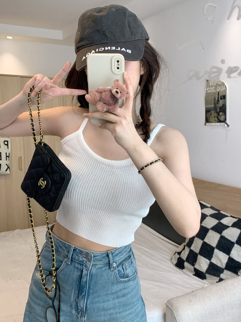 slim knit camisole, summer tank top for women, trendy cropped knit top, OOTDAY camisole 2025