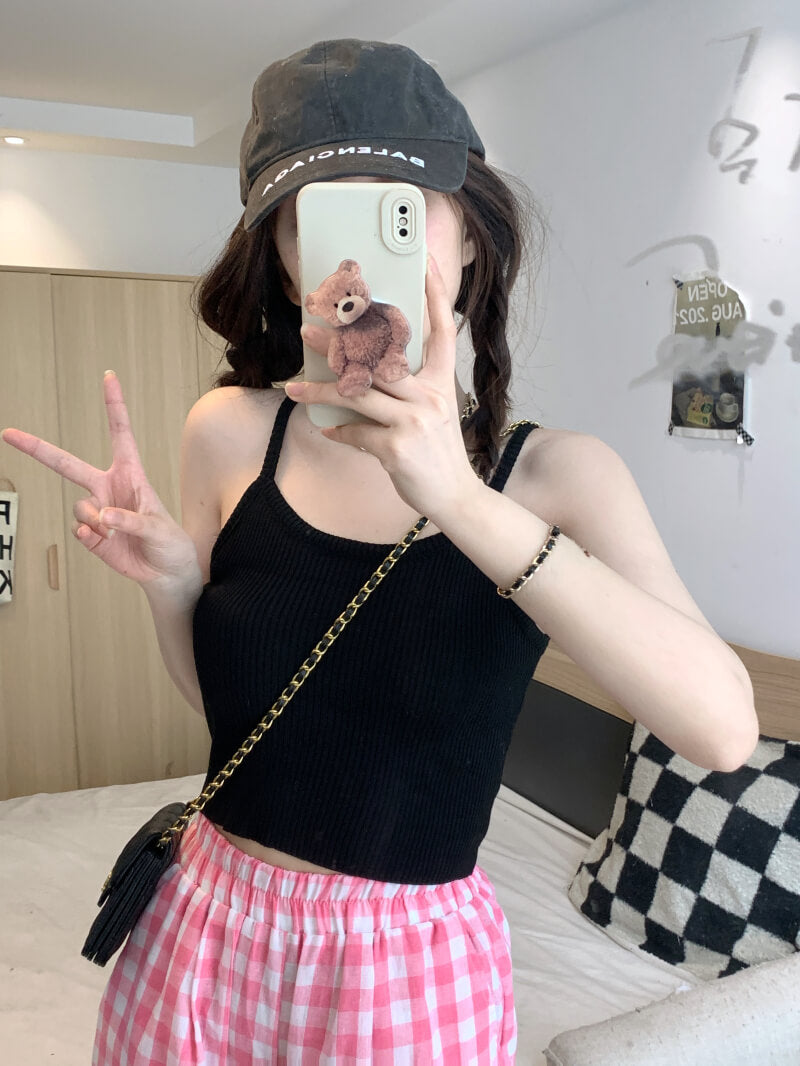 slim knit camisole, summer tank top for women, trendy cropped knit top, OOTDAY camisole 2025