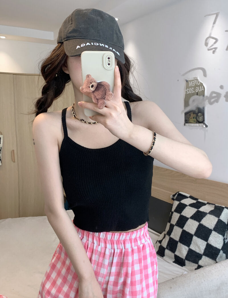 slim knit camisole, summer tank top for women, trendy cropped knit top, OOTDAY camisole 2025