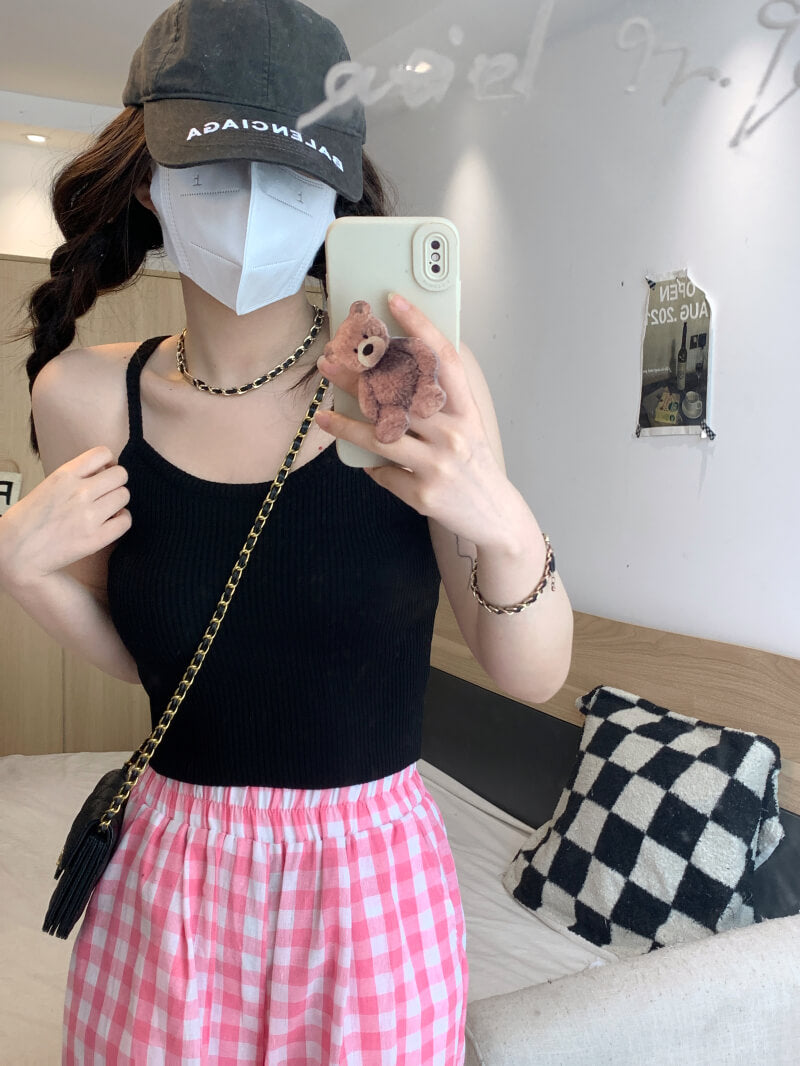 slim knit camisole, summer tank top for women, trendy cropped knit top, OOTDAY camisole 2025