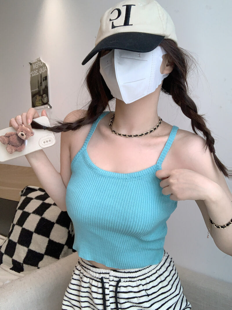 slim knit camisole, summer tank top for women, trendy cropped knit top, OOTDAY camisole 2025