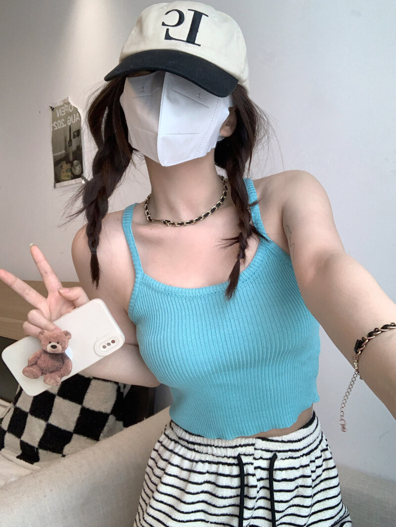 slim knit camisole, summer tank top for women, trendy cropped knit top, OOTDAY camisole 2025