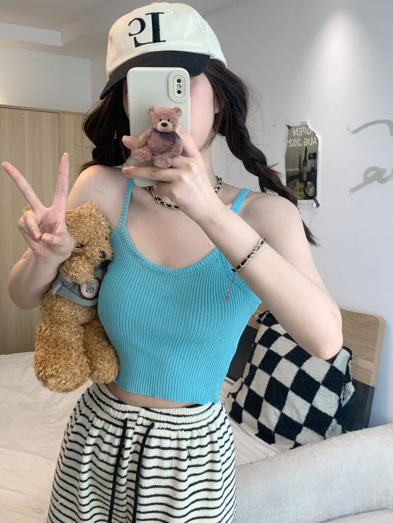 slim knit camisole, summer tank top for women, trendy cropped knit top, OOTDAY camisole 2025