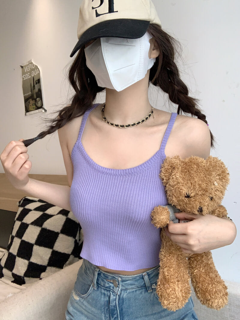 slim knit camisole, summer tank top for women, trendy cropped knit top, OOTDAY camisole 2025