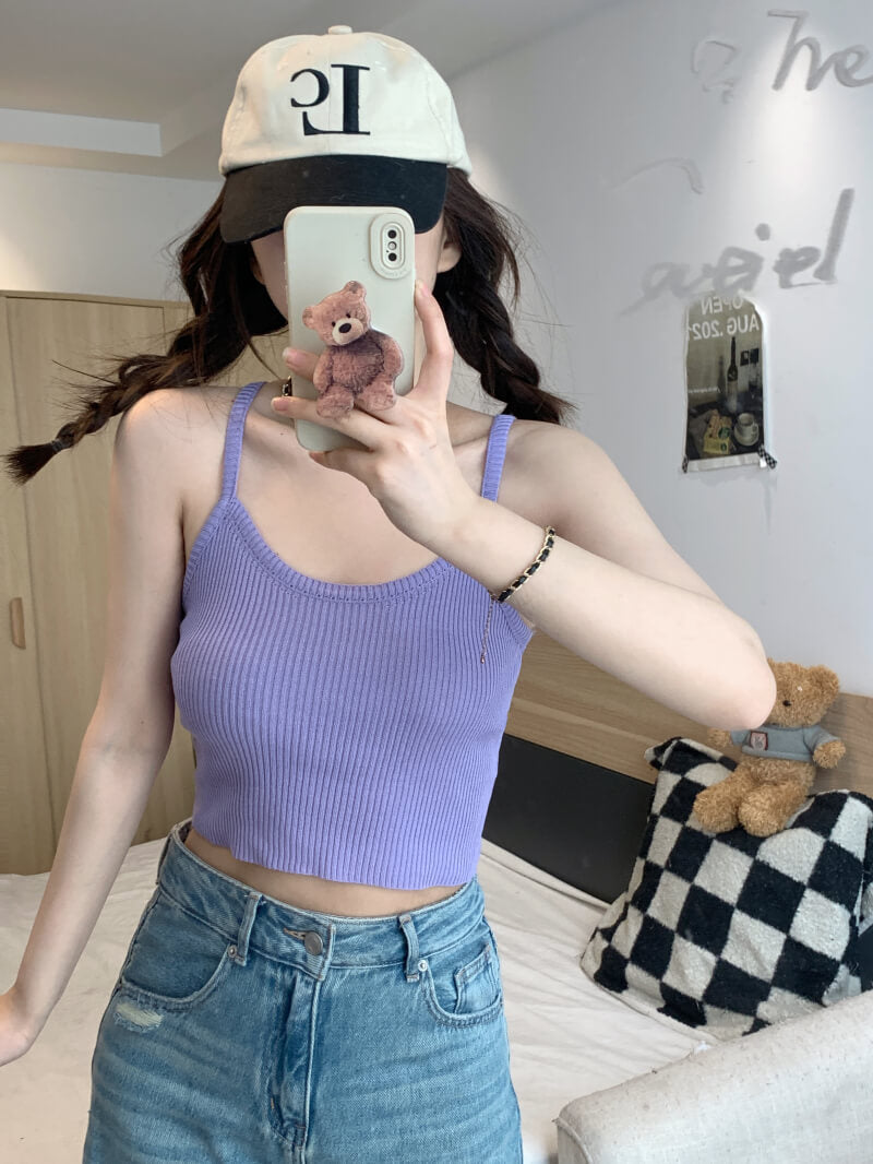 slim knit camisole, summer tank top for women, trendy cropped knit top, OOTDAY camisole 2025