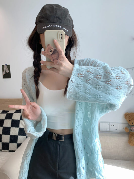 Sweet embossed knit cardigan for girls, spring lightweight cardigan, hollow out knitwear by OOTDAY