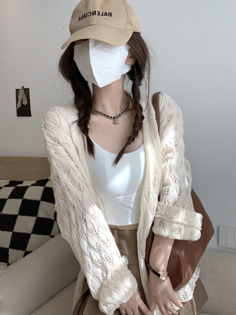 Sweet embossed knit cardigan for girls, spring lightweight cardigan, hollow out knitwear by OOTDAY