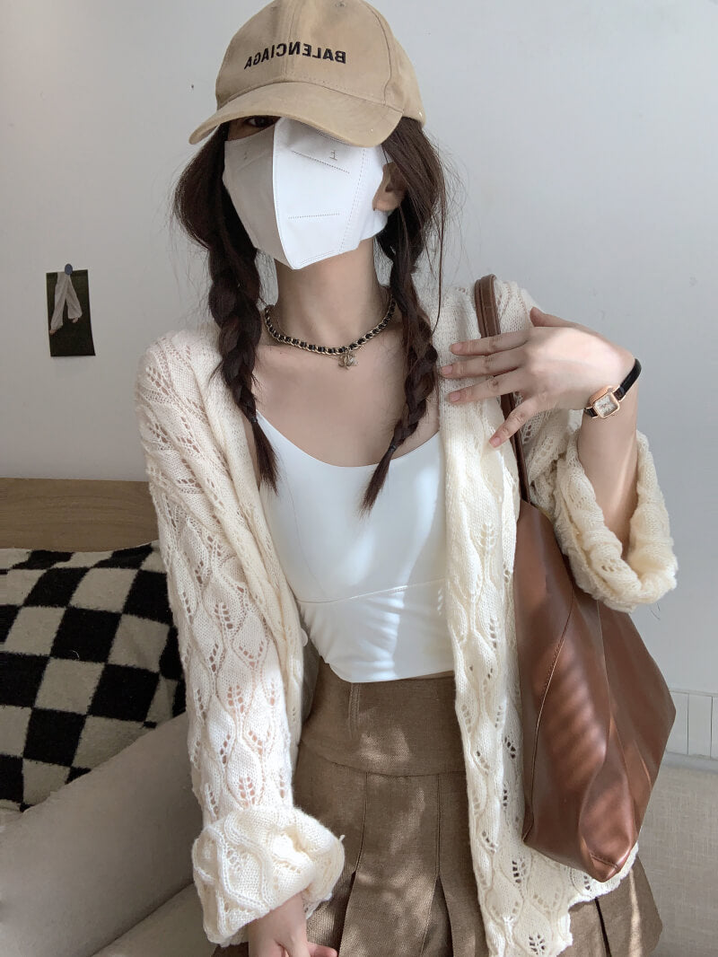 Sweet embossed knit cardigan for girls, spring lightweight cardigan, hollow out knitwear by OOTDAY