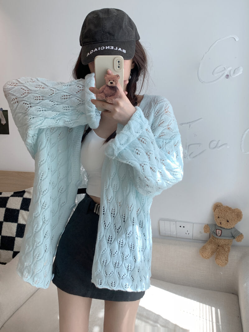Sweet embossed knit cardigan for girls, spring lightweight cardigan, hollow out knitwear by OOTDAY