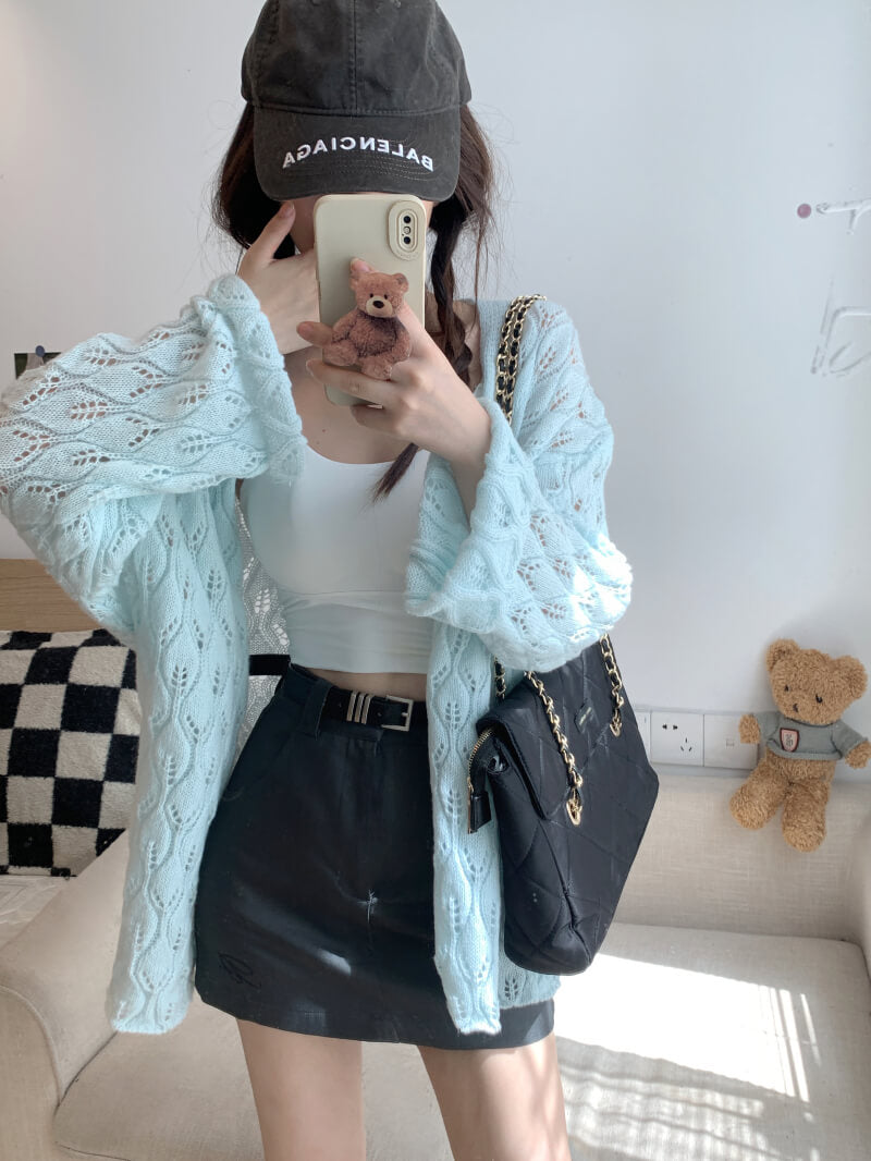 Sweet embossed knit cardigan for girls, spring lightweight cardigan, hollow out knitwear by OOTDAY