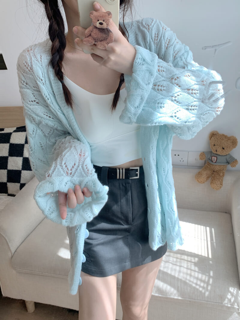 Sweet embossed knit cardigan for girls, spring lightweight cardigan, hollow out knitwear by OOTDAY
