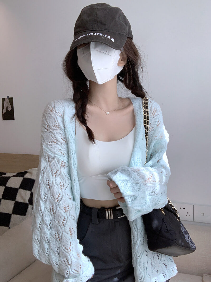 Sweet embossed knit cardigan for girls, spring lightweight cardigan, hollow out knitwear by OOTDAY