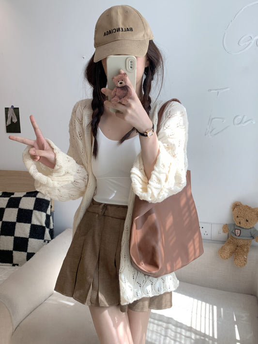 Sweet embossed knit cardigan for girls, spring lightweight cardigan, hollow out knitwear by OOTDAY