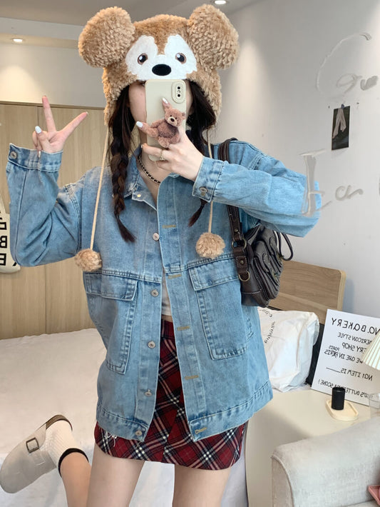 OOTDAY Korean Denim Jacket – Loose Vintage Streetwear Student Style