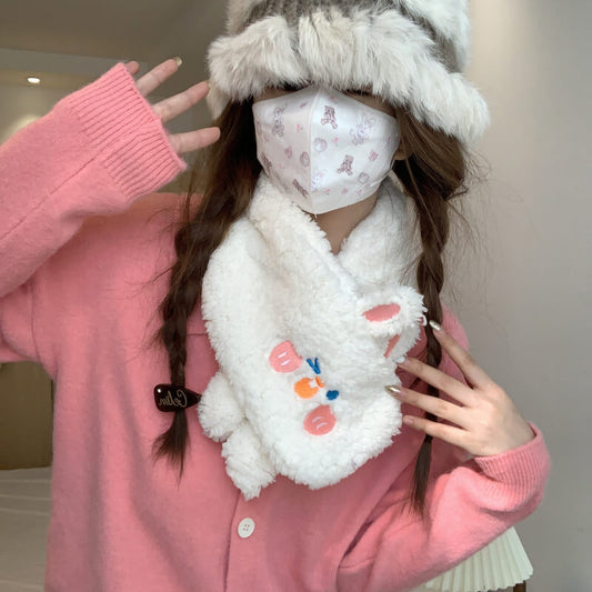 OOTDAY Blush Bunny Scarf – Cute Winter Fleece Neck Warmer for Girls