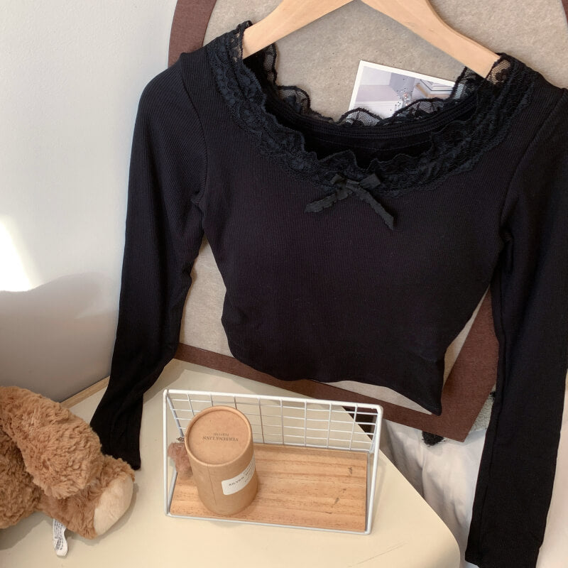 OOTDAY Slim Fit Lace Padded Long Sleeve Tee – Spring Fleece Undershirt