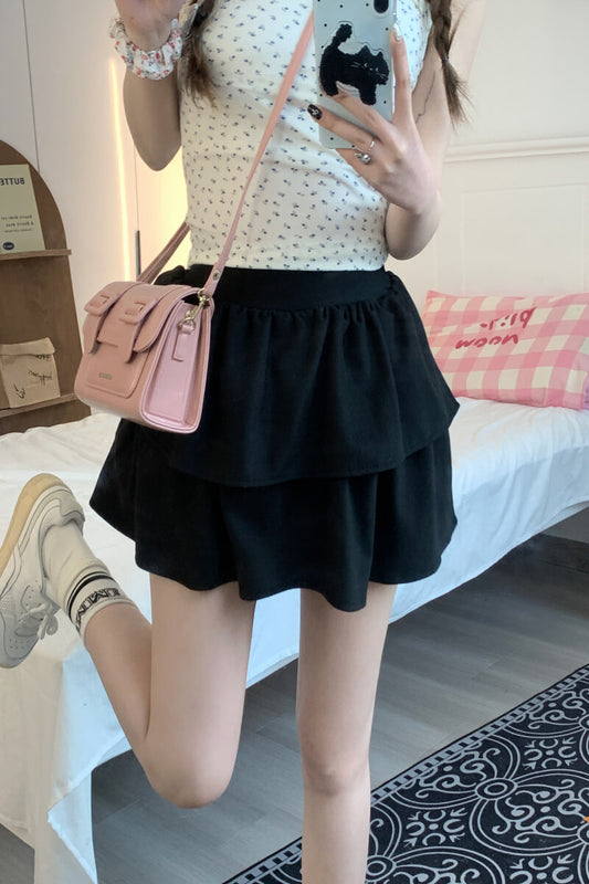 OOTDAY Sweet Ruffled Puff Mini Skirt – High Waist A-Line Skirt