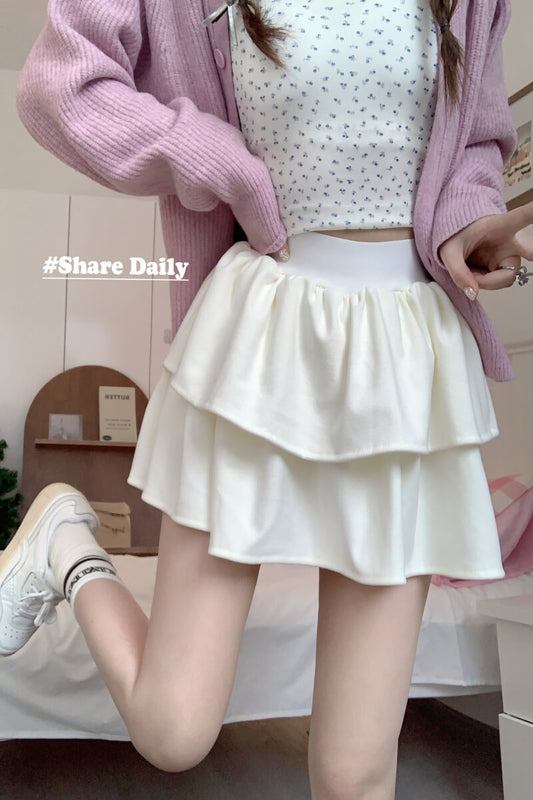 OOTDAY Sweet Ruffled Puff Mini Skirt – High Waist A-Line Skirt