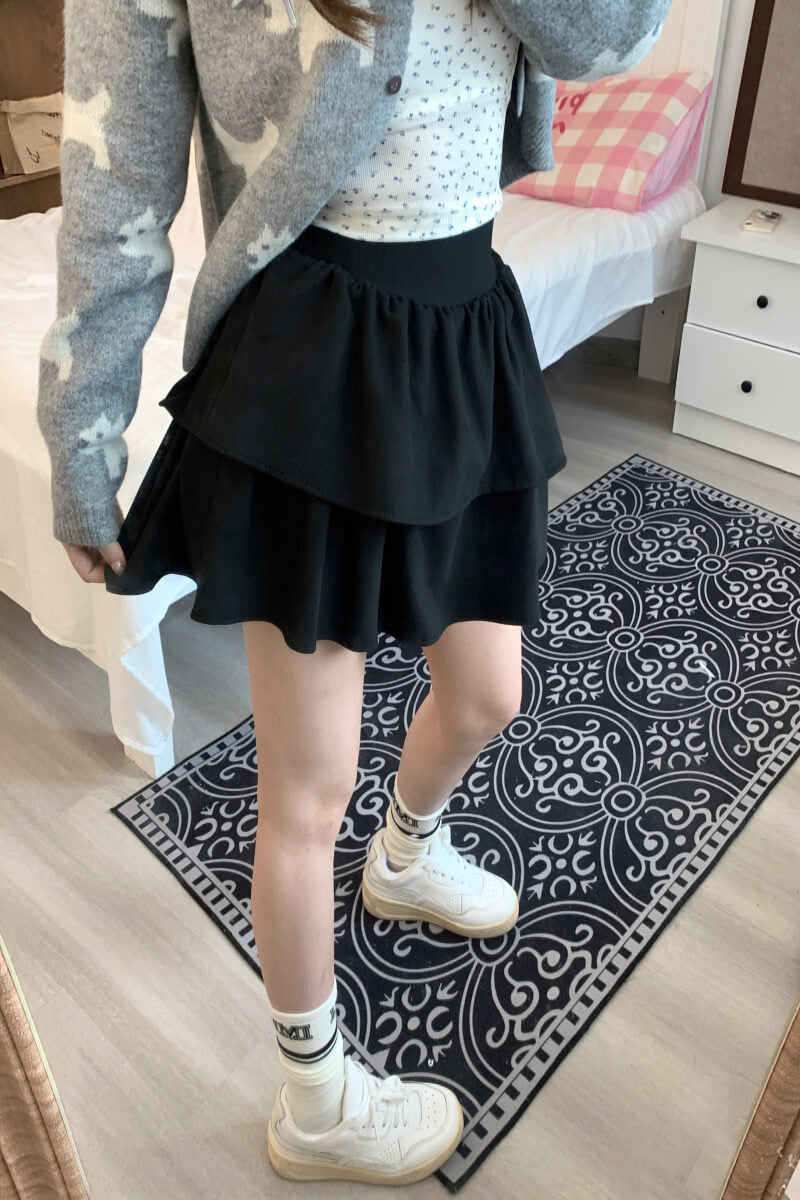 OOTDAY Sweet Ruffled Puff Mini Skirt – High Waist A-Line Skirt