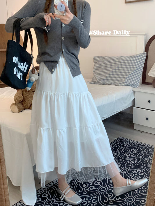 OOTDAY Sweet Tiered Mesh Skirt – Korean Style Preppy A-Line Skirt for Summer
