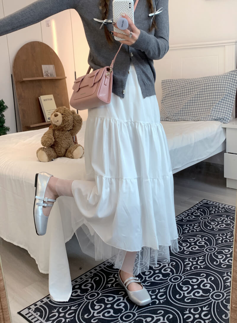 OOTDAY Sweet Tiered Mesh Skirt – Korean Style Preppy A-Line Skirt for Summer