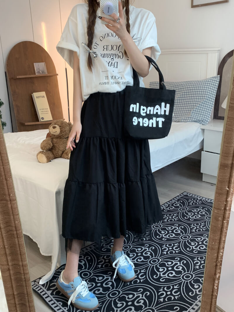 OOTDAY Sweet Tiered Mesh Skirt – Korean Style Preppy A-Line Skirt for Summer