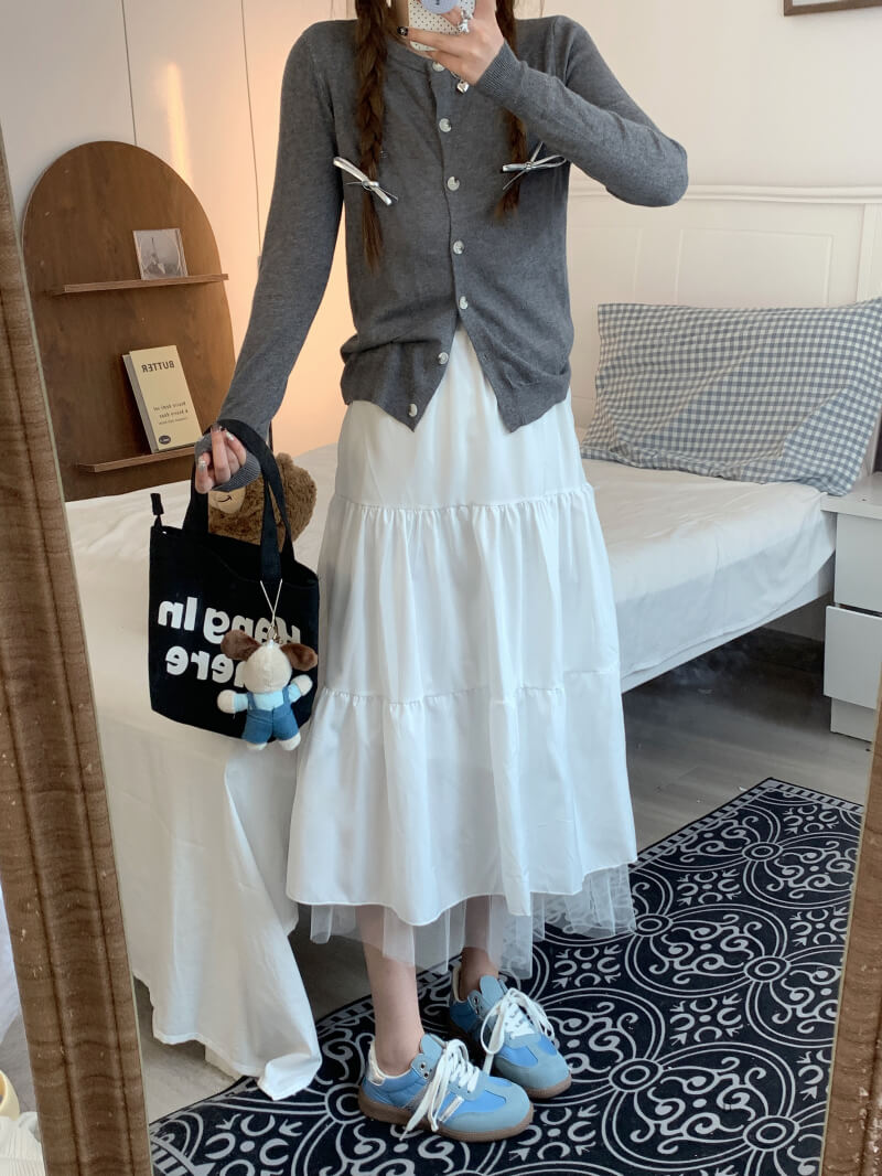 OOTDAY Sweet Tiered Mesh Skirt – Korean Style Preppy A-Line Skirt for Summer