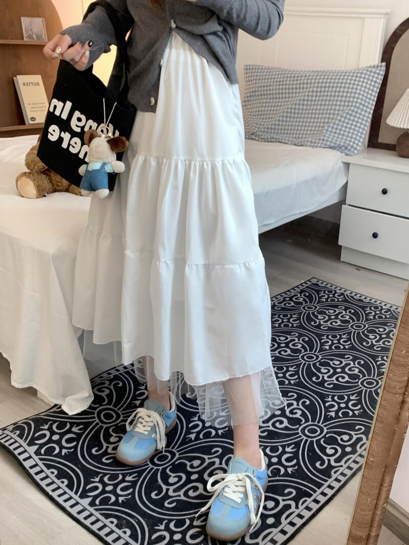 OOTDAY Sweet Tiered Mesh Skirt – Korean Style Preppy A-Line Skirt for Summer