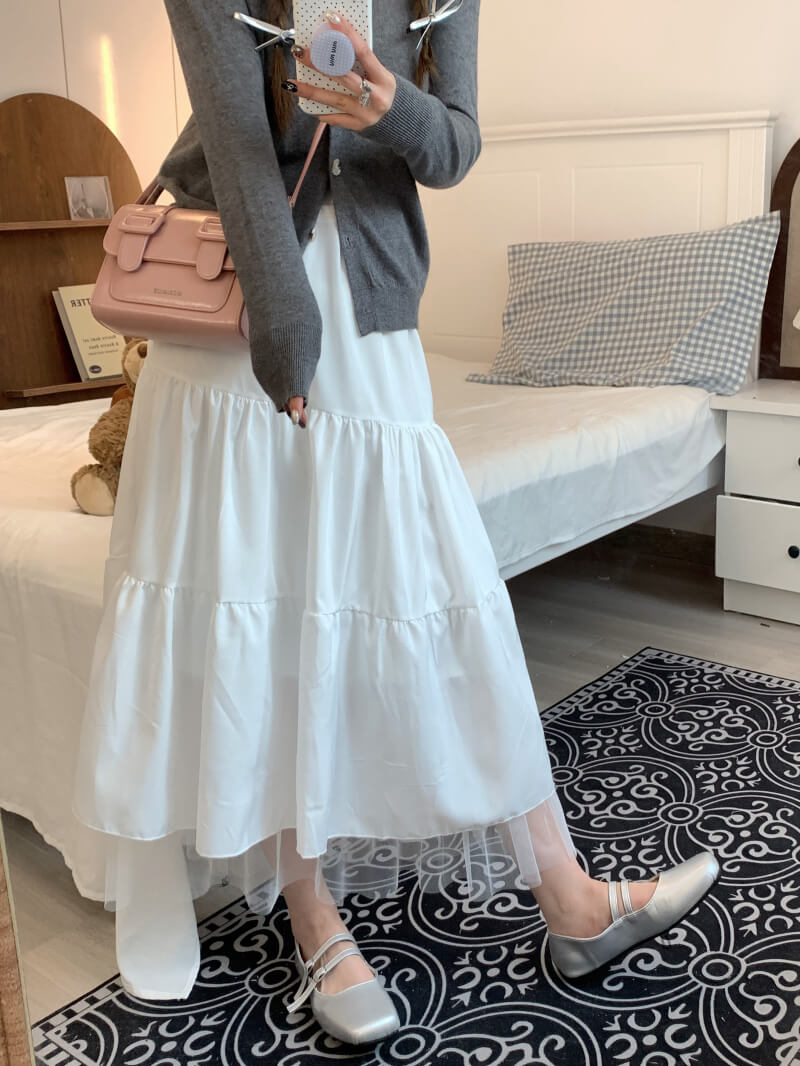 OOTDAY Sweet Tiered Mesh Skirt – Korean Style Preppy A-Line Skirt for Summer