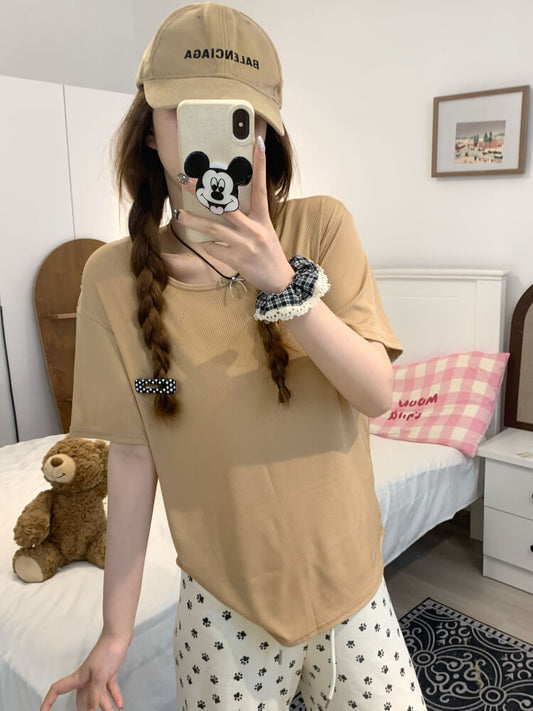 OOTDAY Ice Silk Short Sleeve Slim Tee for Women – Lightweight Summer Basic in Black, Blue, Yellow, Gray, Green