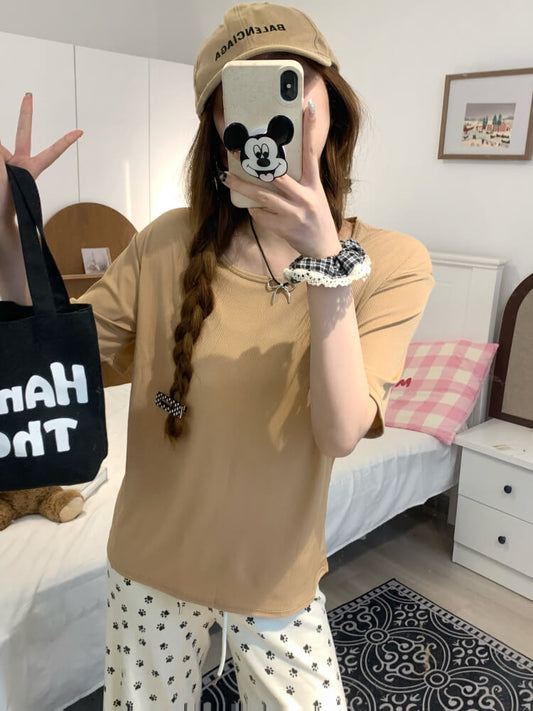 OOTDAY Ice Silk Short Sleeve Slim Tee for Women – Lightweight Summer Basic in Black, Blue, Yellow, Gray, Green