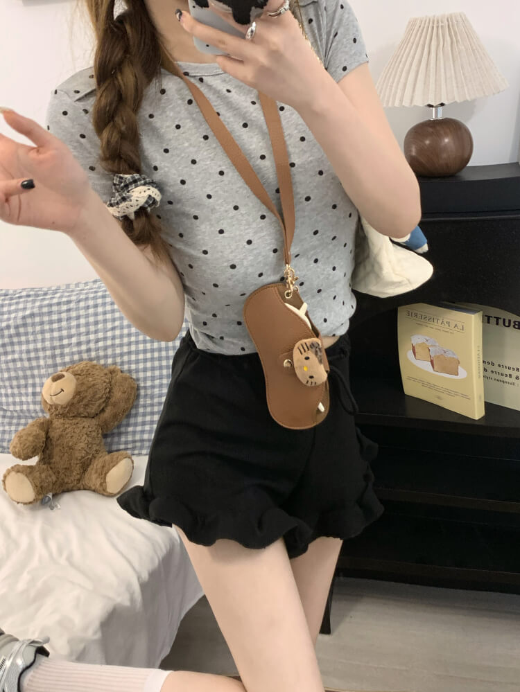 ruffle edge modal waffle shorts for women, sweet mid-waist lounge shorts