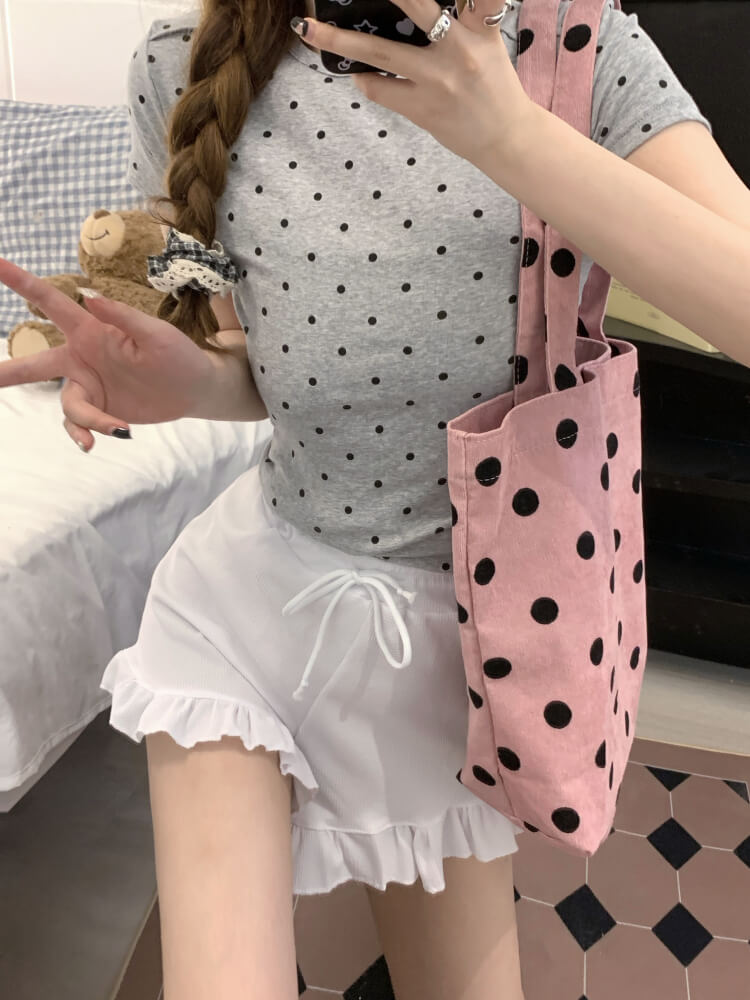 ruffle edge modal waffle shorts for women, sweet mid-waist lounge shorts