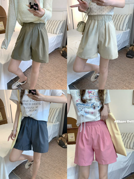 OOTDAY Pink Ice Silk Loose High Waist Shorts – Summer Casual Wear for Girls