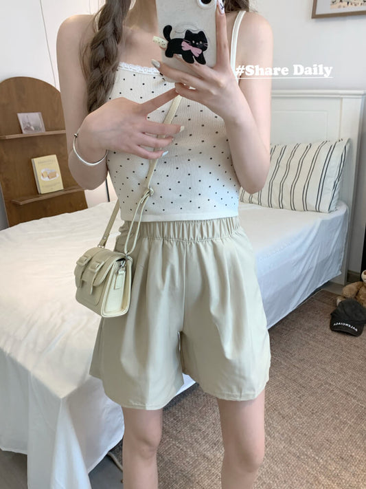 OOTDAY Pink Ice Silk Loose High Waist Shorts – Summer Casual Wear for Girls