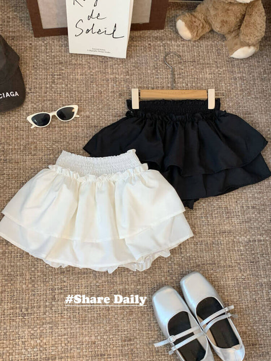 OOTDAY balletcore skirt, tiered ruffled mini skirt, high-waisted summer skirt, white black cute A-line skirt, ballet aesthetic fashion 2025