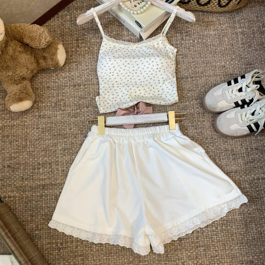 OOTDAY lace trim shorts, high waist summer hot pants, wide-leg sporty lounge shorts, black white grey cute shorts, preppy girl shorts 2025