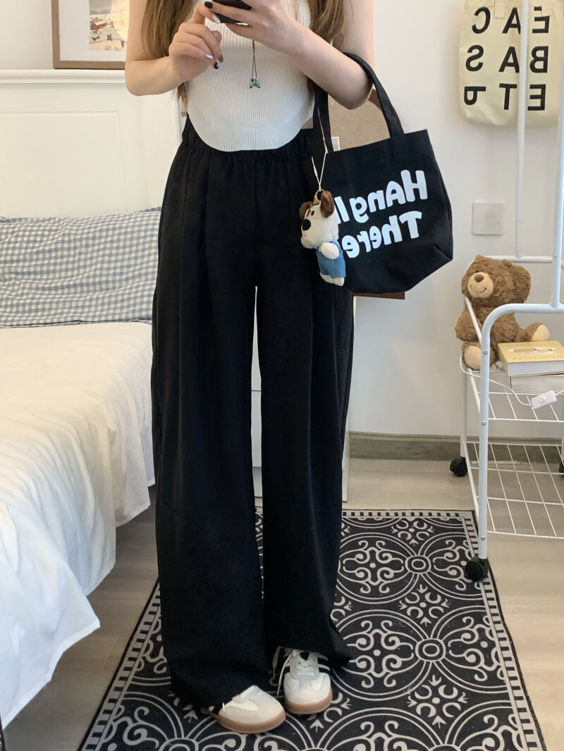 OOTDAY ice silk wide-leg pants, Japanese summer trousers for women, minimalist crinkle pants, high waist loose pants, pastel wide leg trousers 2025