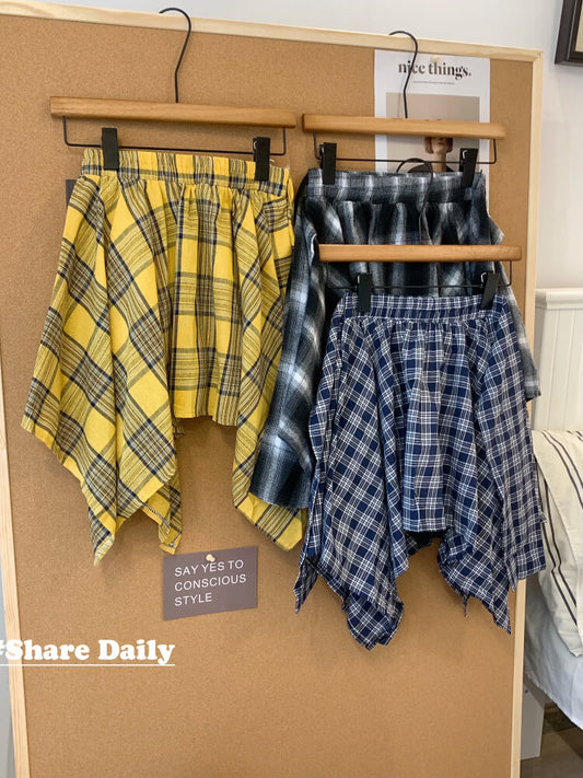 OOTDAY plaid mini skirt, Korean summer skirt 2025, shirt tie wrap skirt, irregular hem plaid skirt, cute preppy skirt for girls