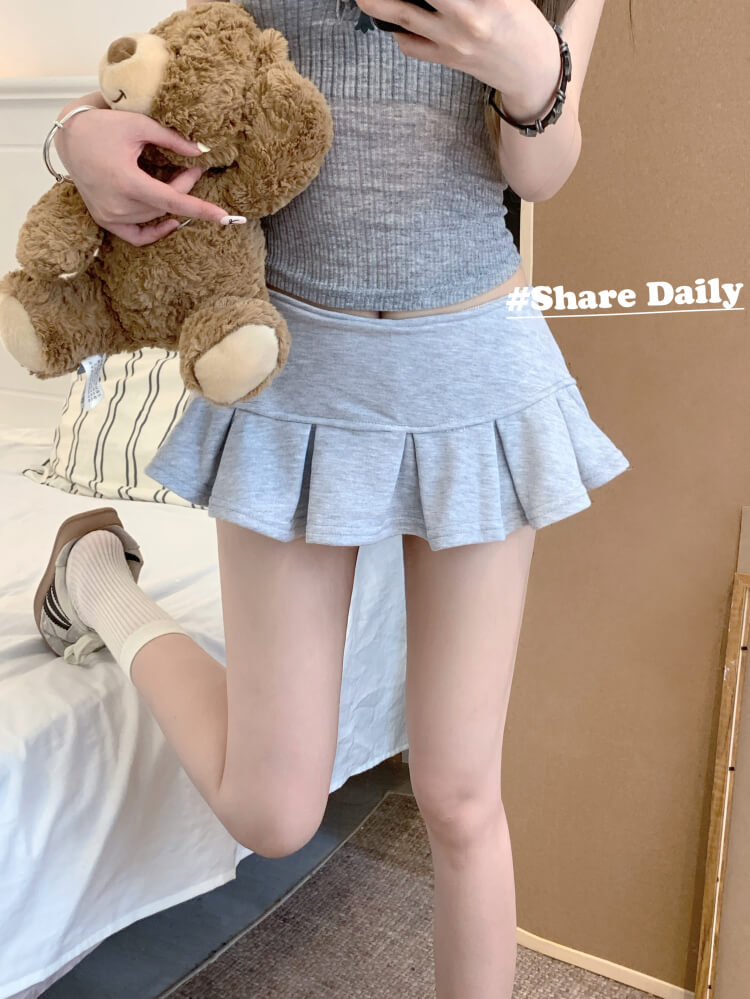 cropped sheer button tee, summer pleated mini skirt set, sweet girl outfit, Y2K inspired two-piece set, OOTDAY summer look