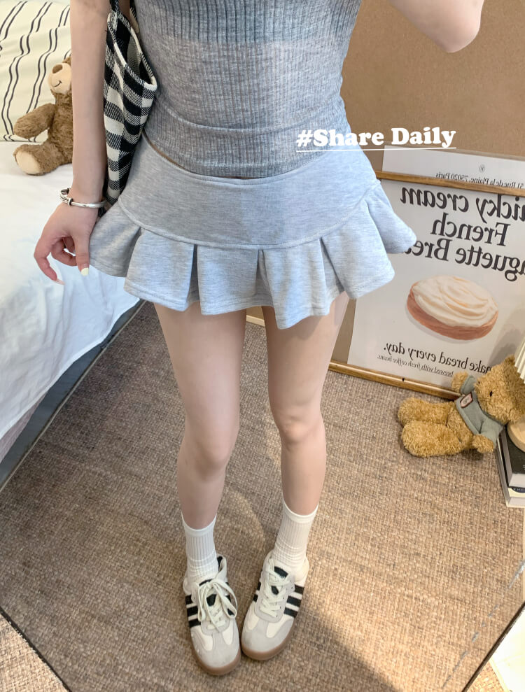 cropped sheer button tee, summer pleated mini skirt set, sweet girl outfit, Y2K inspired two-piece set, OOTDAY summer look