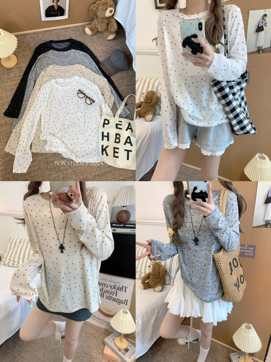 polka dot sun shirt, sheer long sleeve tencel tee, lightweight summer top, loose fit UV shirt, OOTDAY summer T-shirt