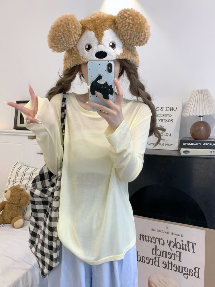 Tencel knit tee, summer layering shirt, lightweight loose tee, OOTDAY crewneck top, sweet Korean fashion