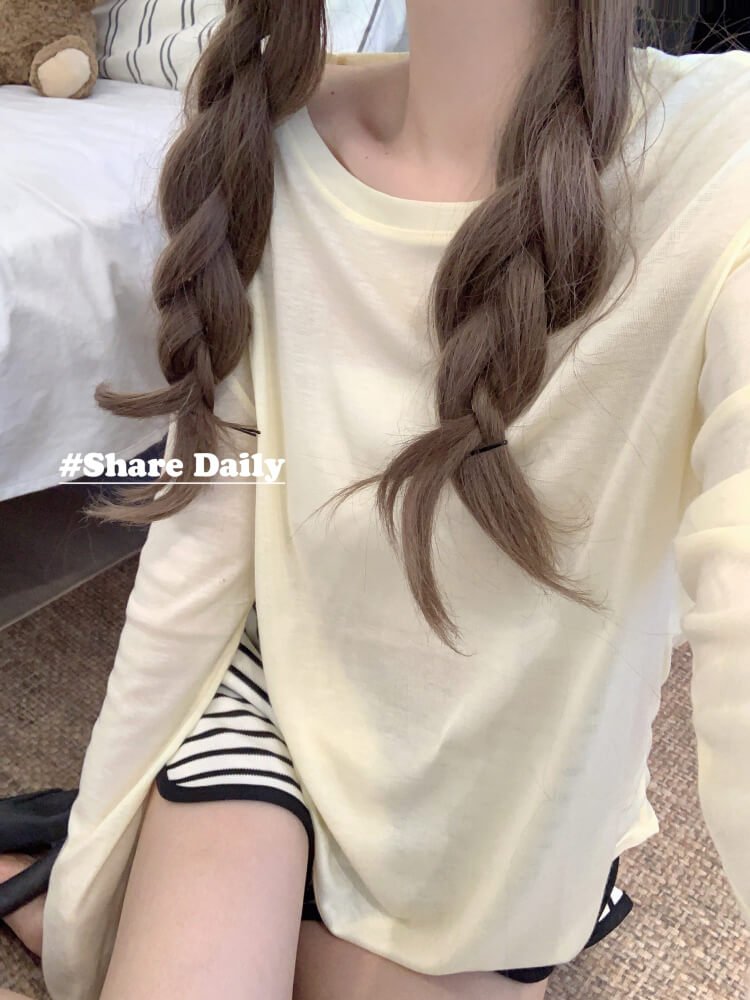 Tencel knit tee, summer layering shirt, lightweight loose tee, OOTDAY crewneck top, sweet Korean fashion